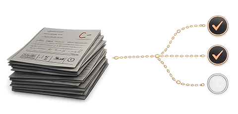 Stack of graded papers with check marks